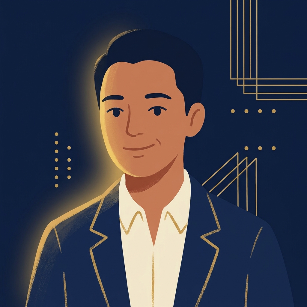 Illustrated portrait of Dunoz, founder of BestStartBiz