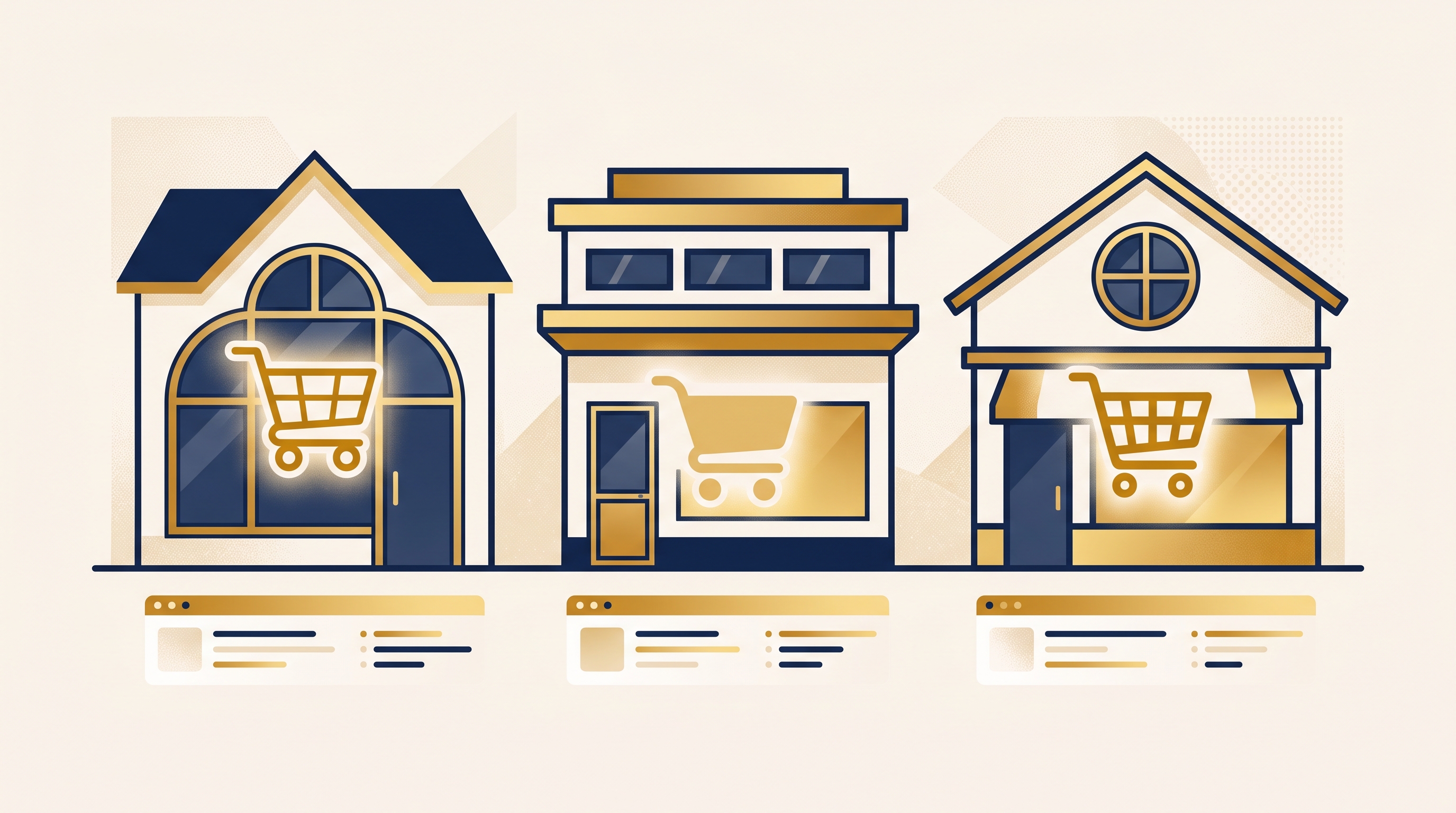 Illustrated comparison of three digital storefronts for selling digital products