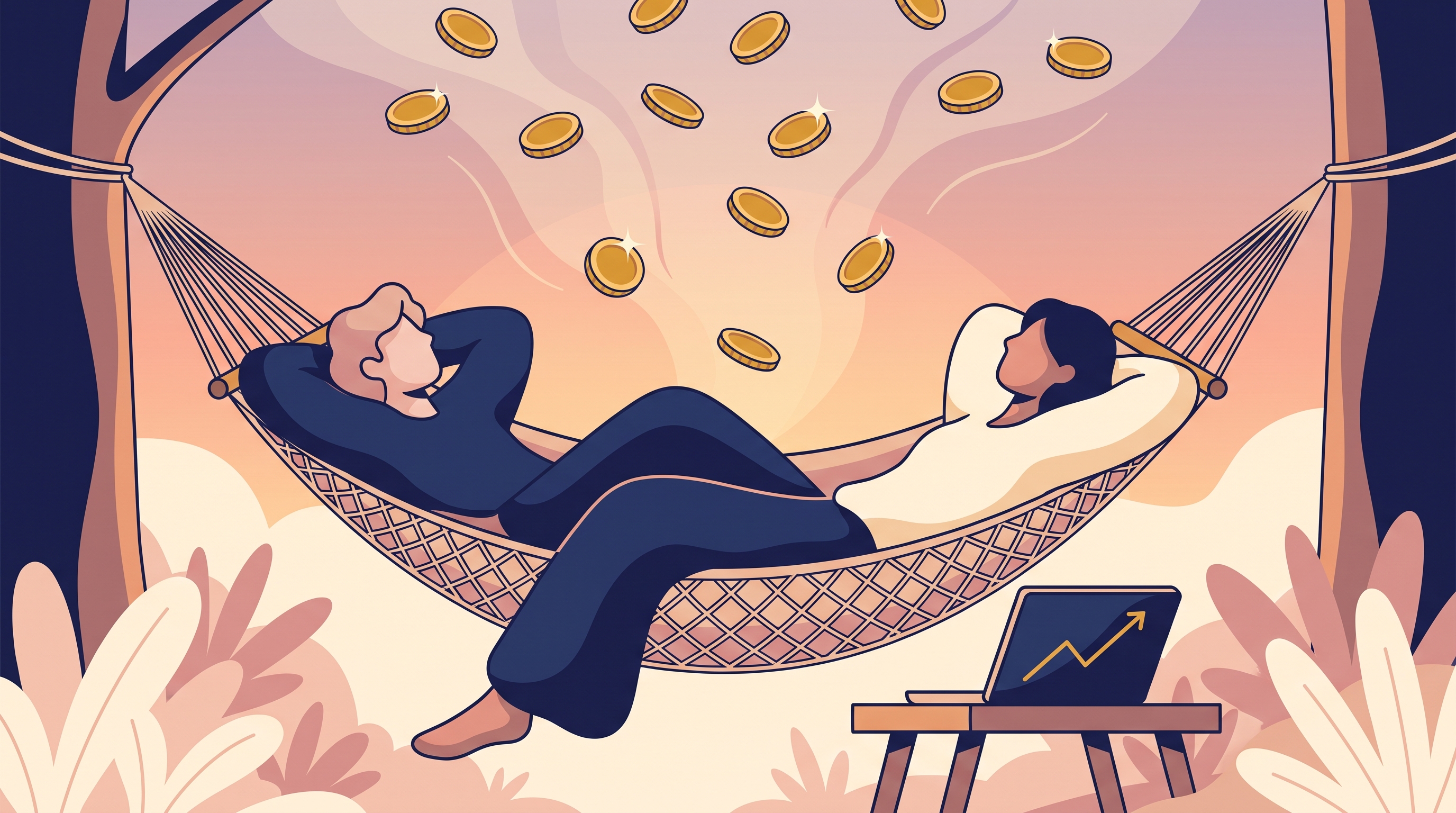 Illustration of passive income — a person relaxing while earnings grow